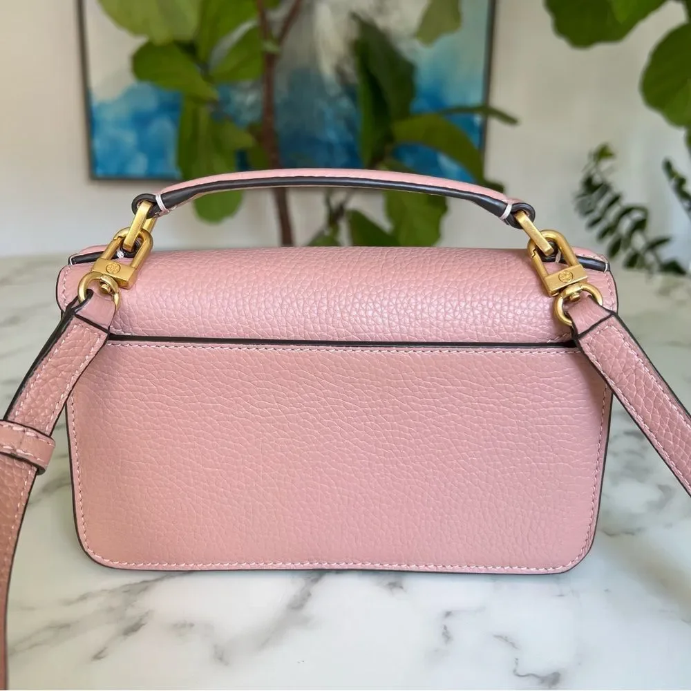 NWT Tory Burch Britten Mini Top Handle Leather Crossbody Bag Pink Moon